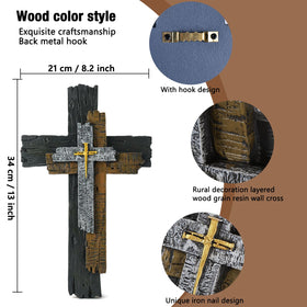 JUXINGDAZYF resin Christian cross wall decor with tree-texture finish.