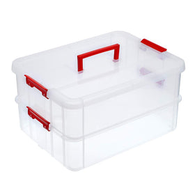 JUXYES red 2-tier box with handle for easy transport.