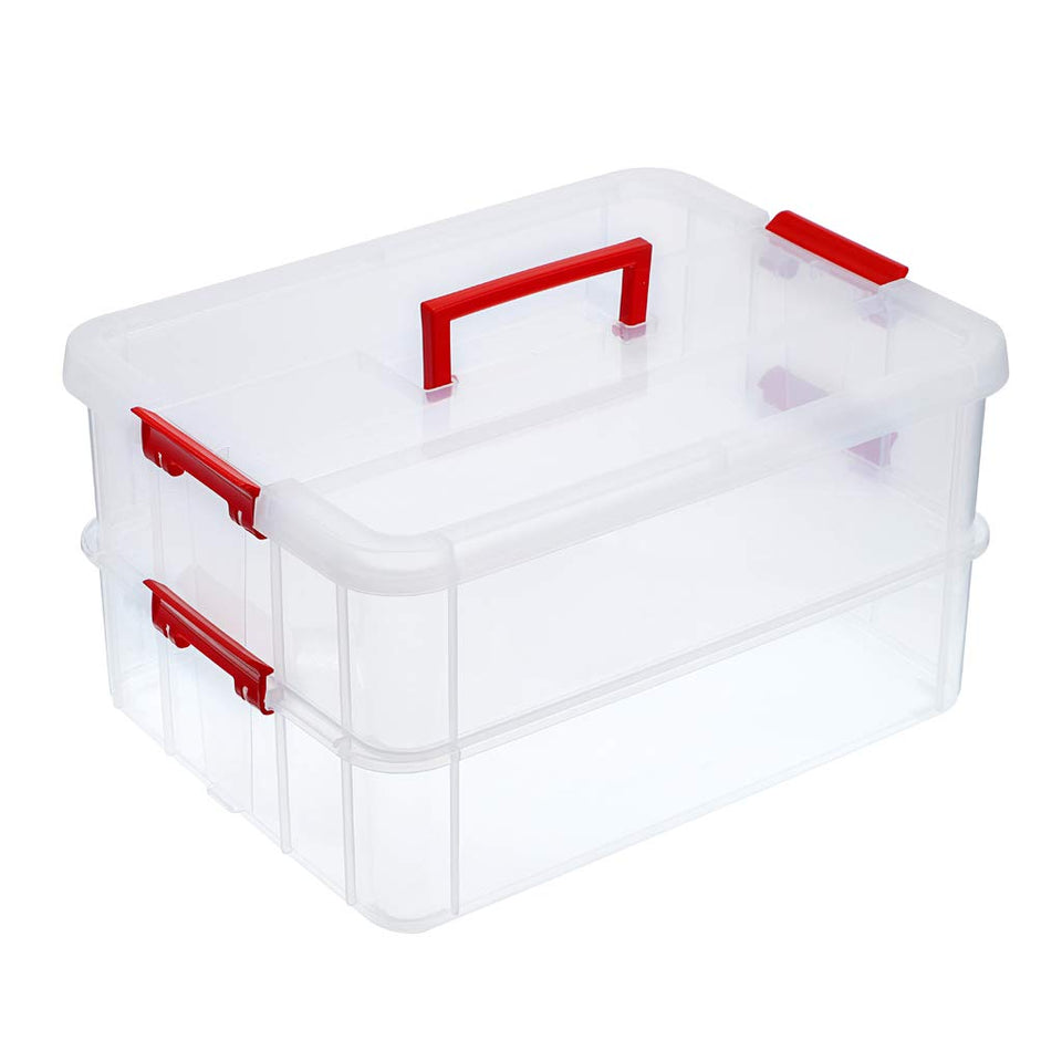 JUXYES red 2-tier box with handle for easy transport.