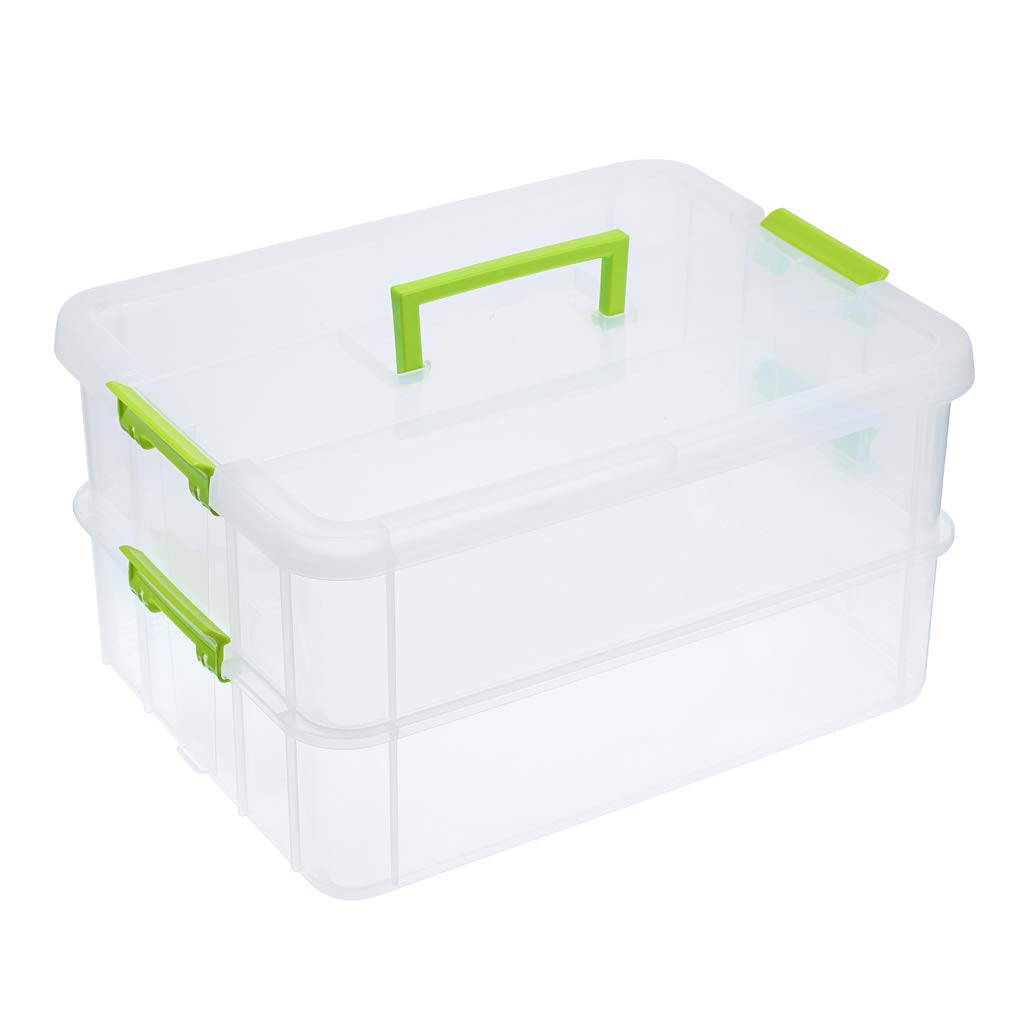 JUXYES 2-tier stack carry box with handle for organized transport
