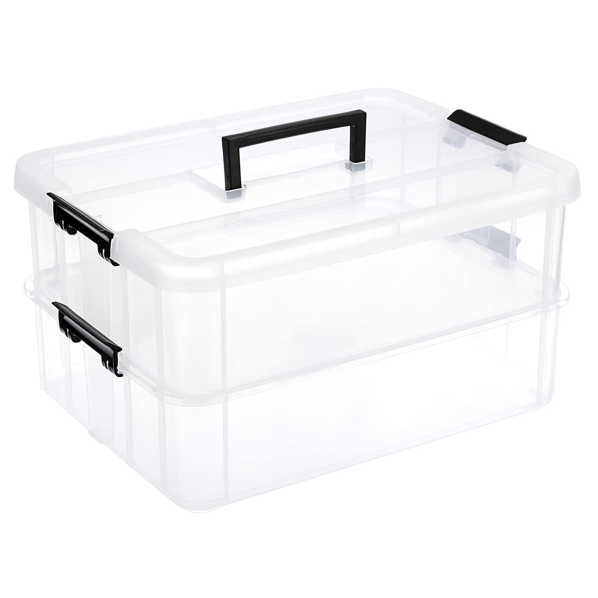 JUXYES 2-tier stack carry box with handle for easy transport and compact organization.