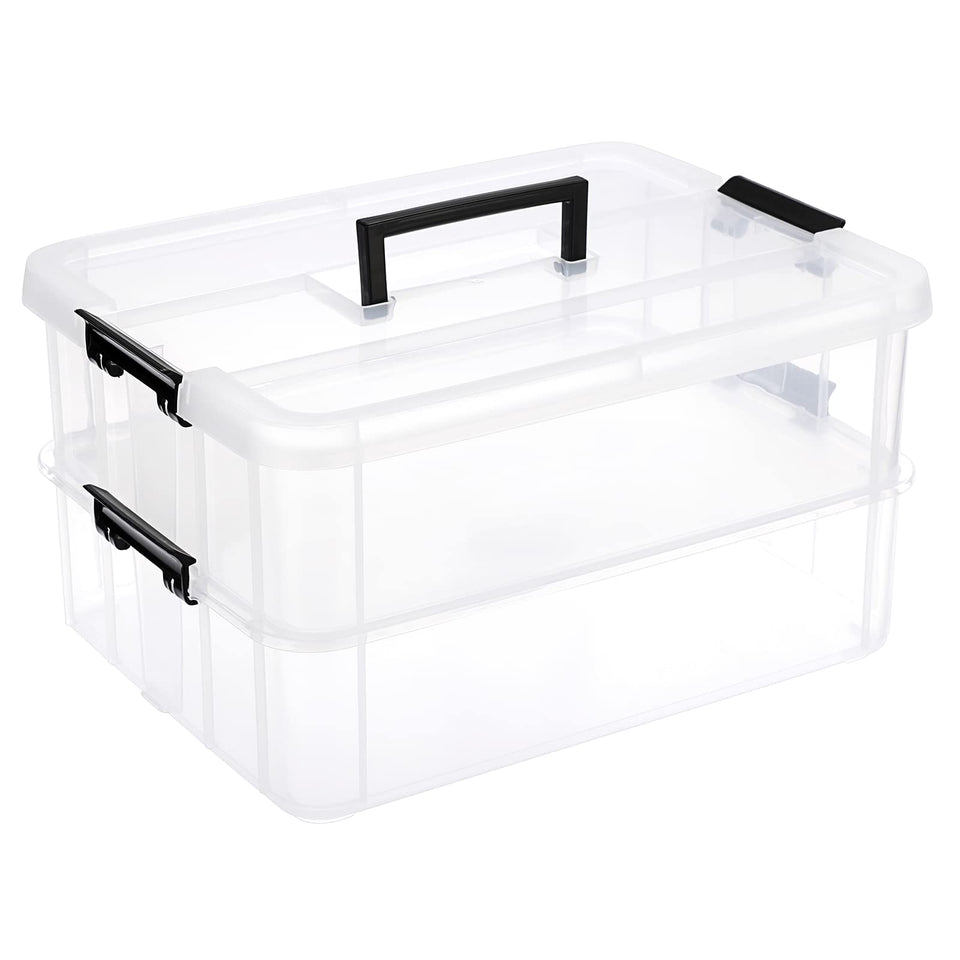 JUXYES 2-tier stack carry box with handle for easy transport and compact organization.