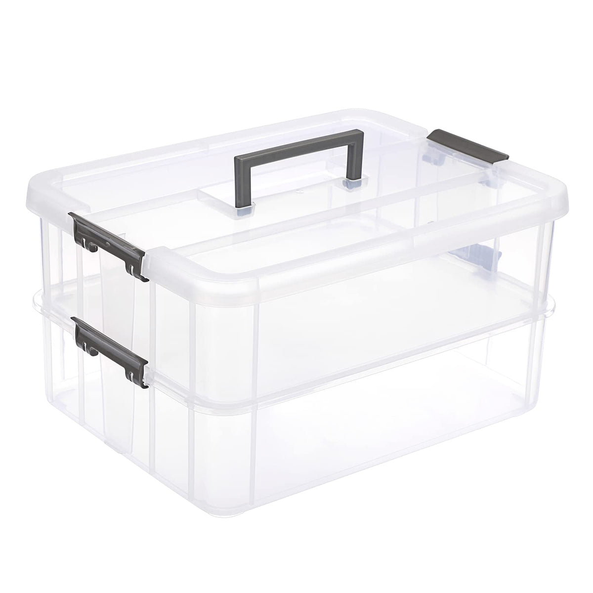 JUXYES 2-tier stack carry box with handle for easy transport.