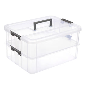JUXYES 2-tier stack carry box with handle for easy transport.