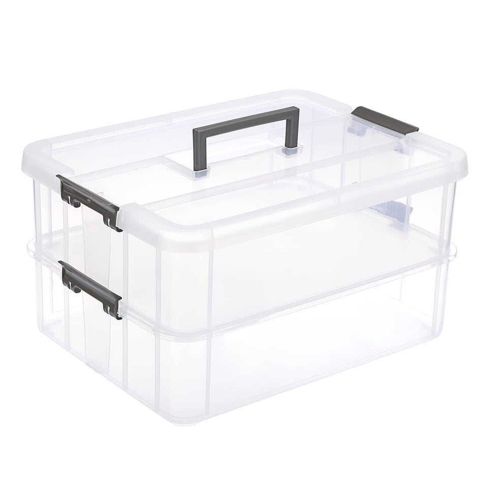 JUXYES 2-tier stack carry box with handle for easy transport.