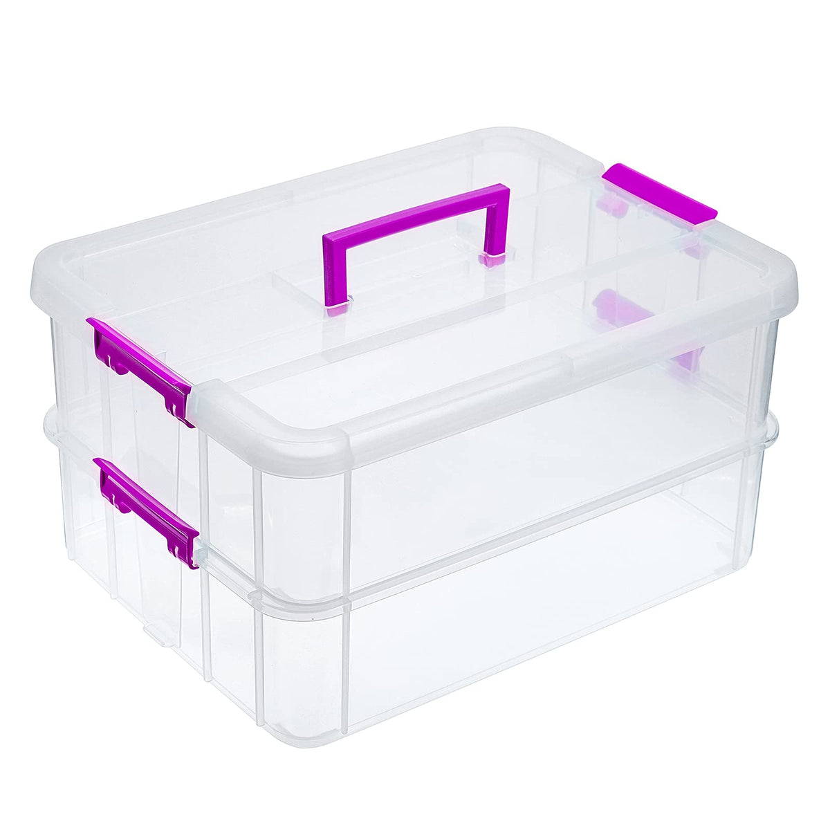 JUXYES 2-tier stack carry box with top handle for easy transport and organized storage.