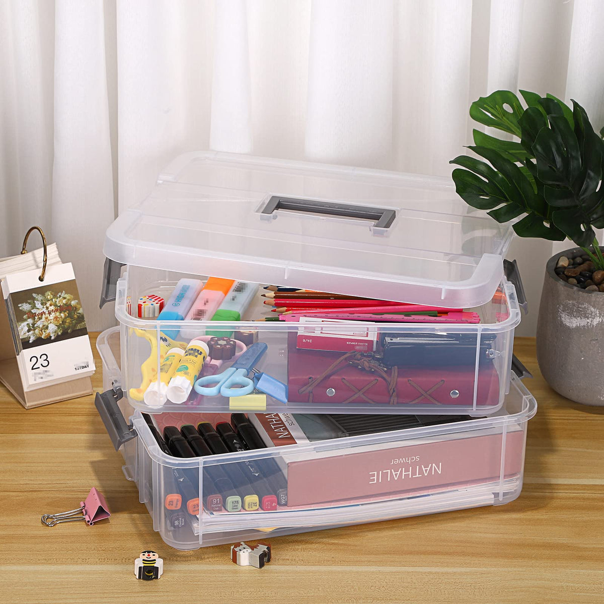 JUXYES lightweight storage box is easy to carry between rooms.