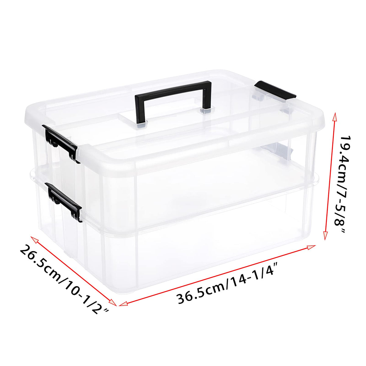 JUXYES stackable storage bin with buckle latches keeps contents secure during movement.