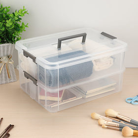 JUXYES sturdy latching storage container keeps supplies neatly stored and accessible.