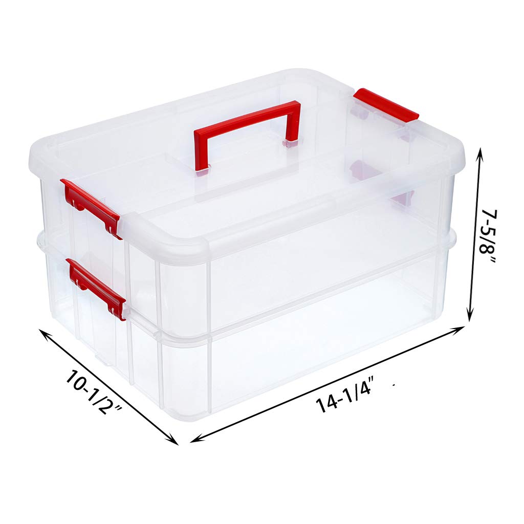 Transparent stackable bin with lid shows contents at a glance.
