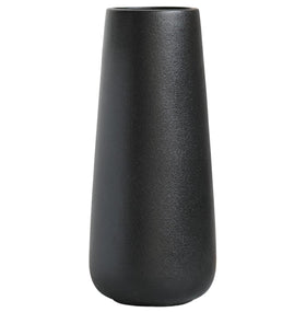 JUZAI 11-inch tall matte black ceramic vase displays flowers as an elegant centerpiece.
