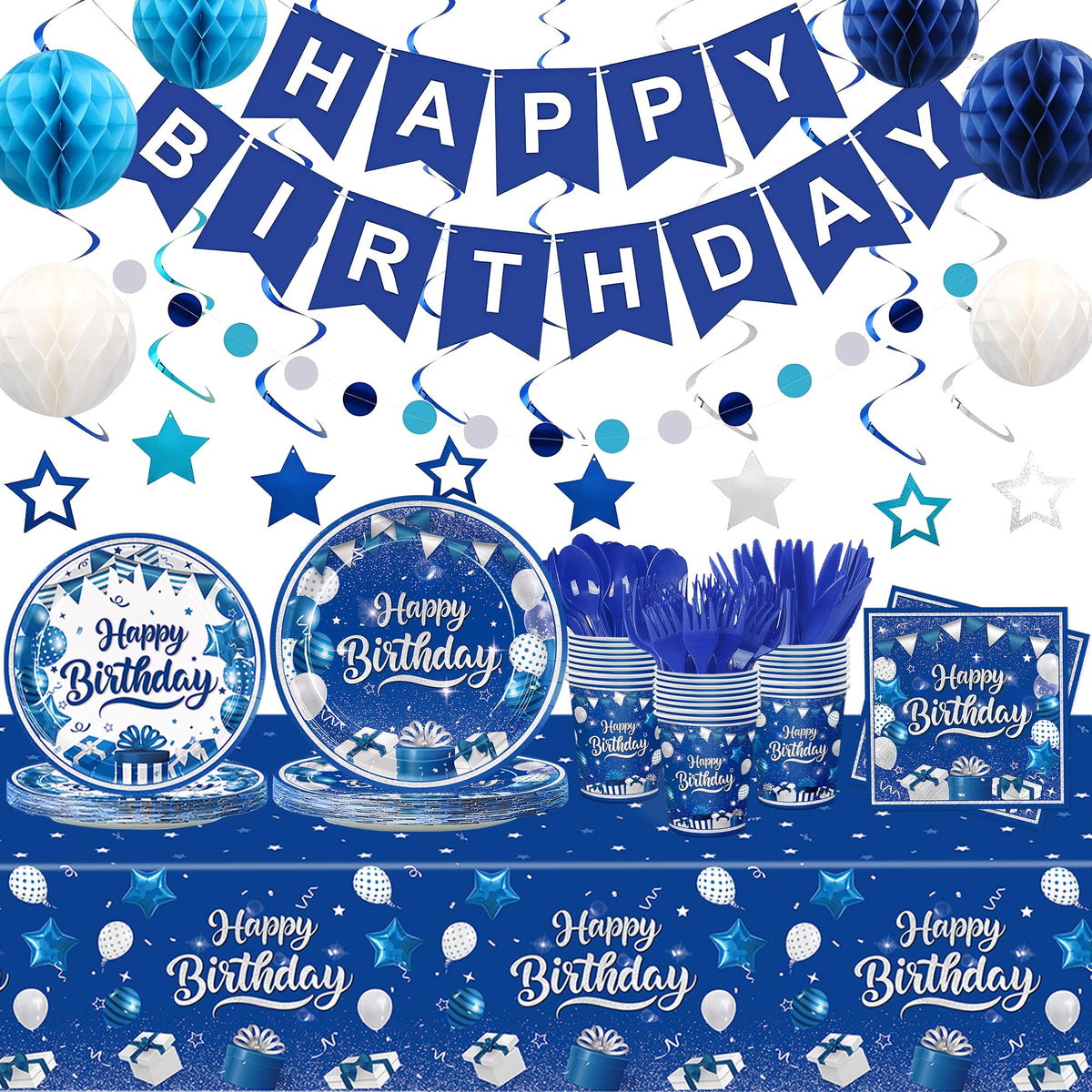 JVORFDG blue-silver dinner plates for a stylish birthday meal with quick cleanup