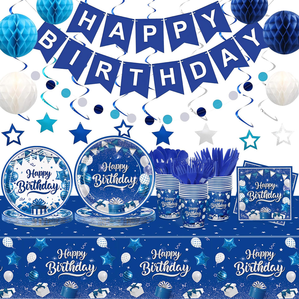 JVORFDG blue-silver dinner plates for a stylish birthday meal with quick cleanup