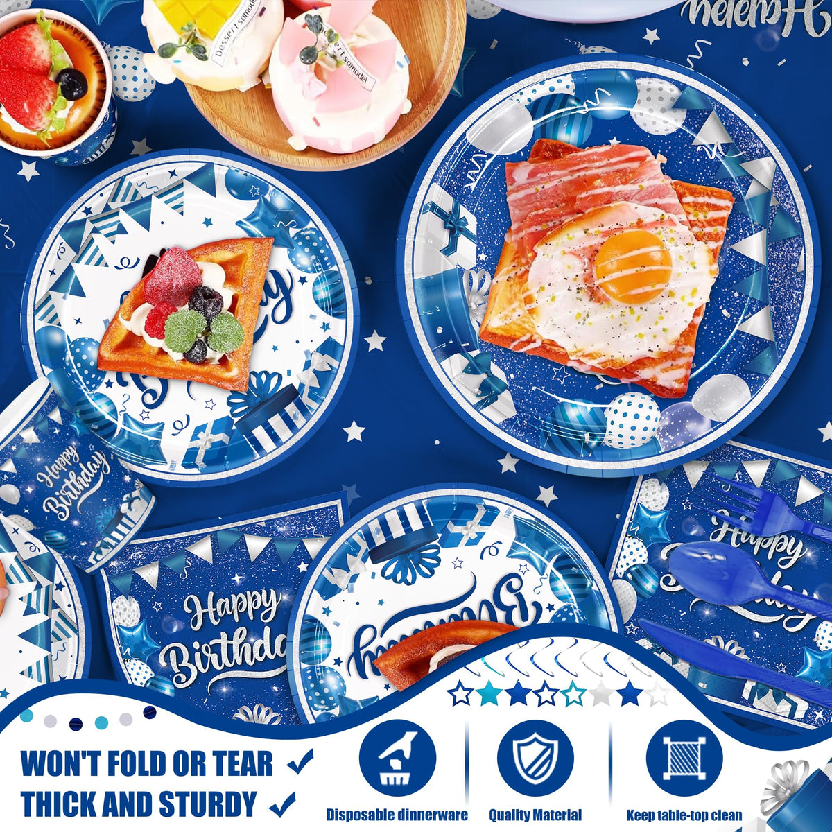 JVORFDG blue-silver napkins offer soft, absorbent comfort and quick cleanup