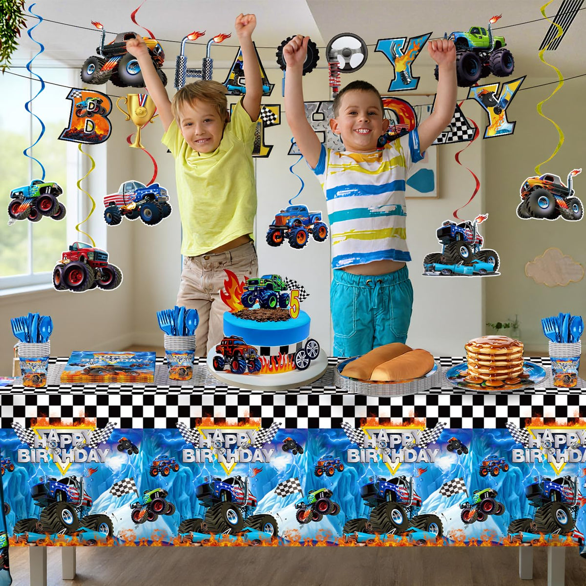 JVORFDG Monster Truck banner enhances the birthday decor with bold typography