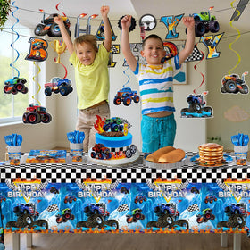 JVORFDG Monster Truck banner enhances the birthday decor with bold typography