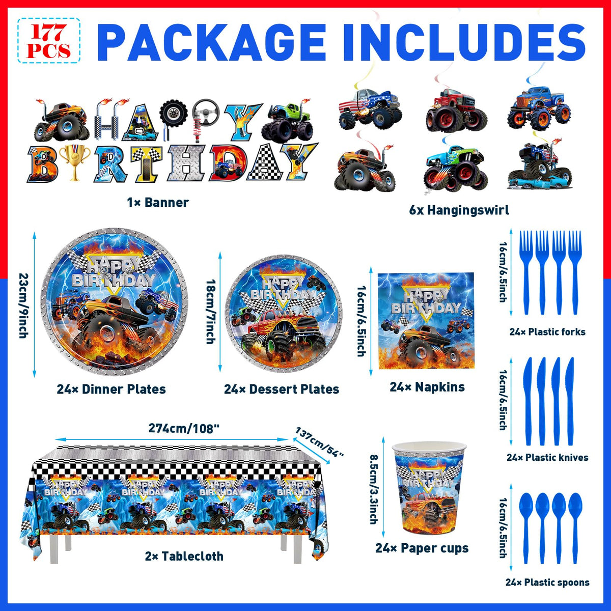 JVORFDG Monster Truck dessert plates add color to treats and photos
