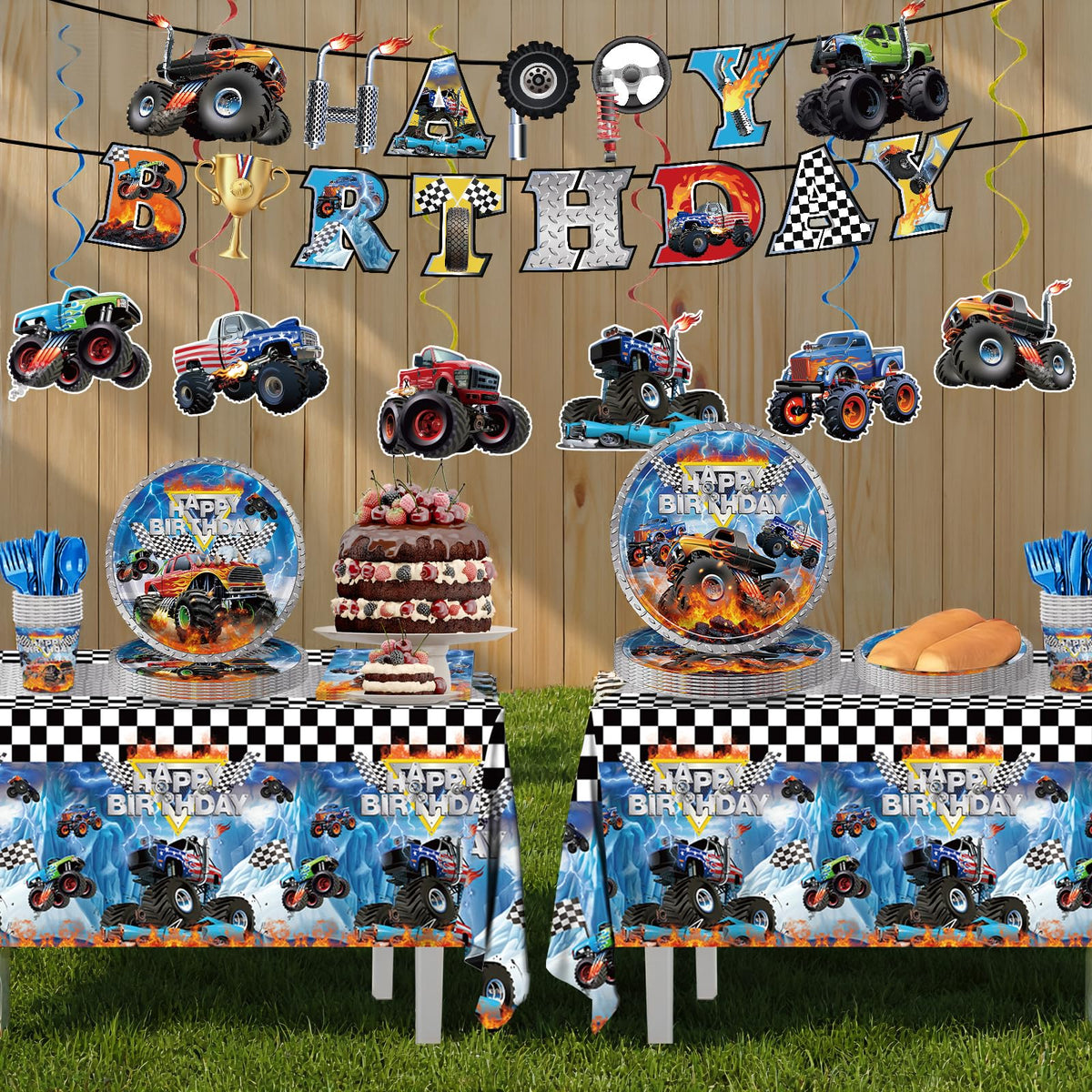 JVORFDG Monster Truck tablecloth protects surfaces during high-energy activities