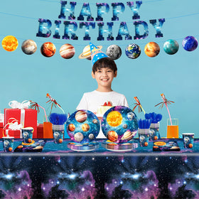 JVORFDG birthday banner enhances space theme and photo moments.