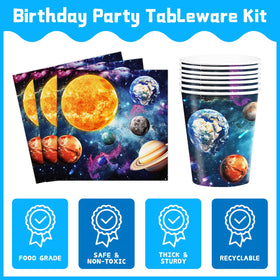 JVORFDG tablecloth anchors the galaxy motif and protects surfaces.