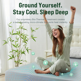 JWQEHUY grounding sheet bed scene highlighting deep pocket fit for queen bed.
