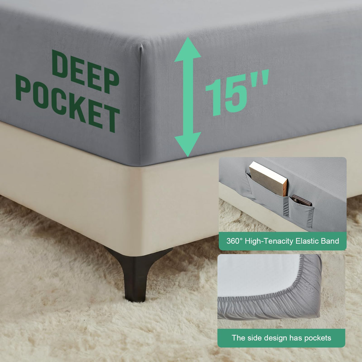JWQEHUY grounding sheet side fabric showing uniform 360° silver blend for steady grounding.