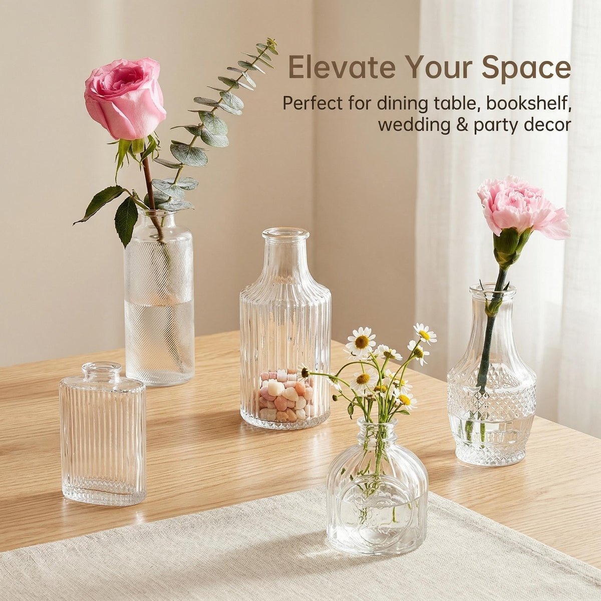 JXINDUJU bubble-free crystal vase surface highlighting flower clarity