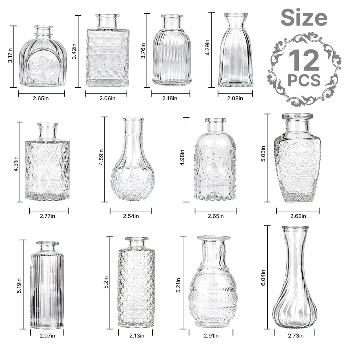 JXINDUJU bud vase 12-pack showcasing unique styles for versatile table decor