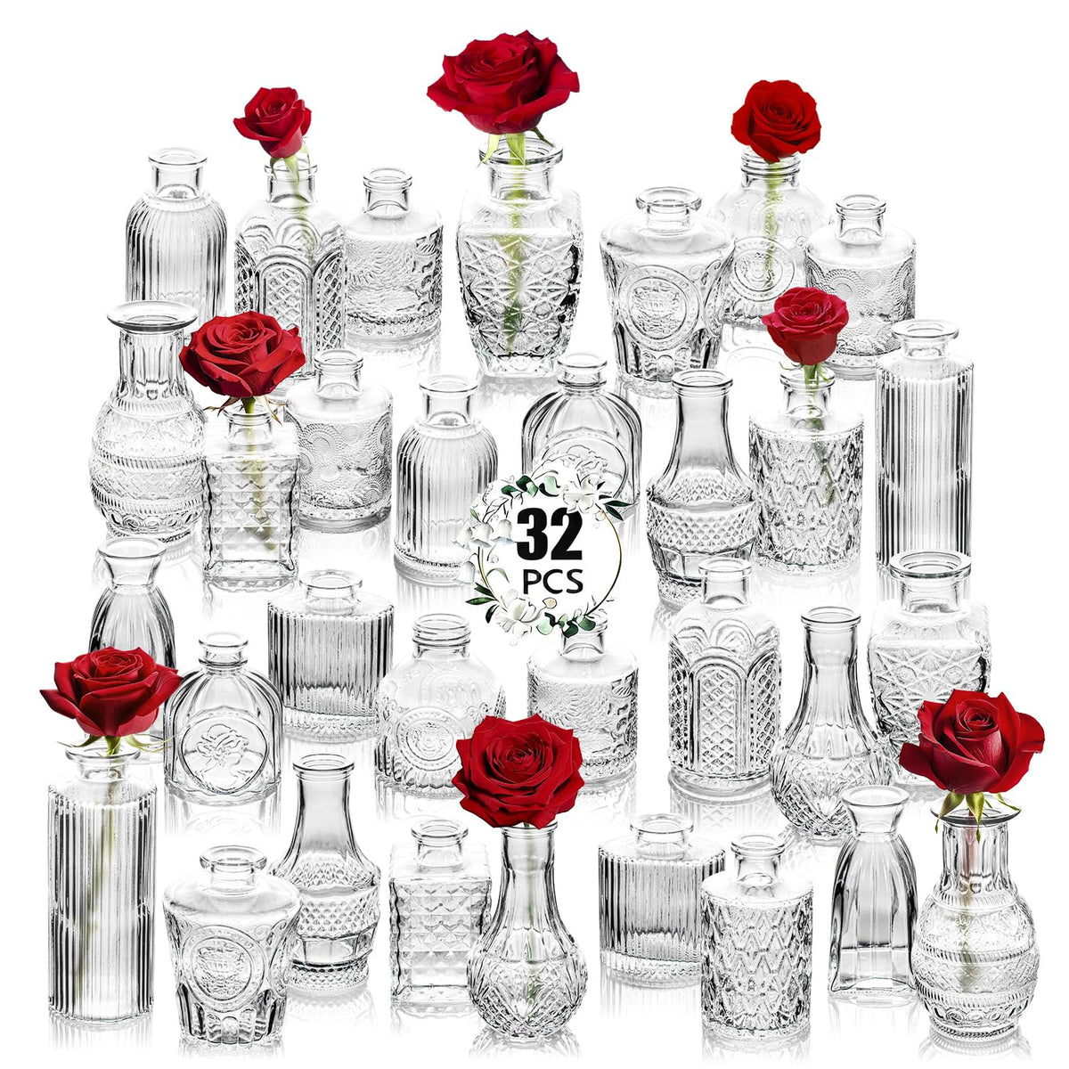JXINDUJU Clear Glass Bud Vase Variant A for elegant tabletop centerpieces.