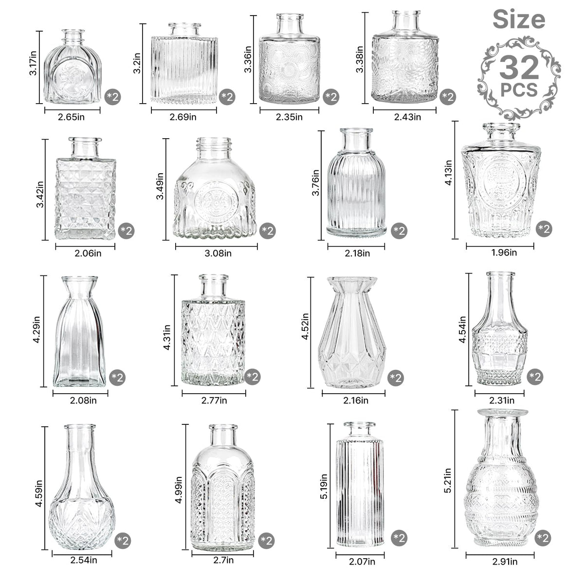 JXINDUJU Clear Glass Bud Vase Variant B ideal for fresh or dried blooms.