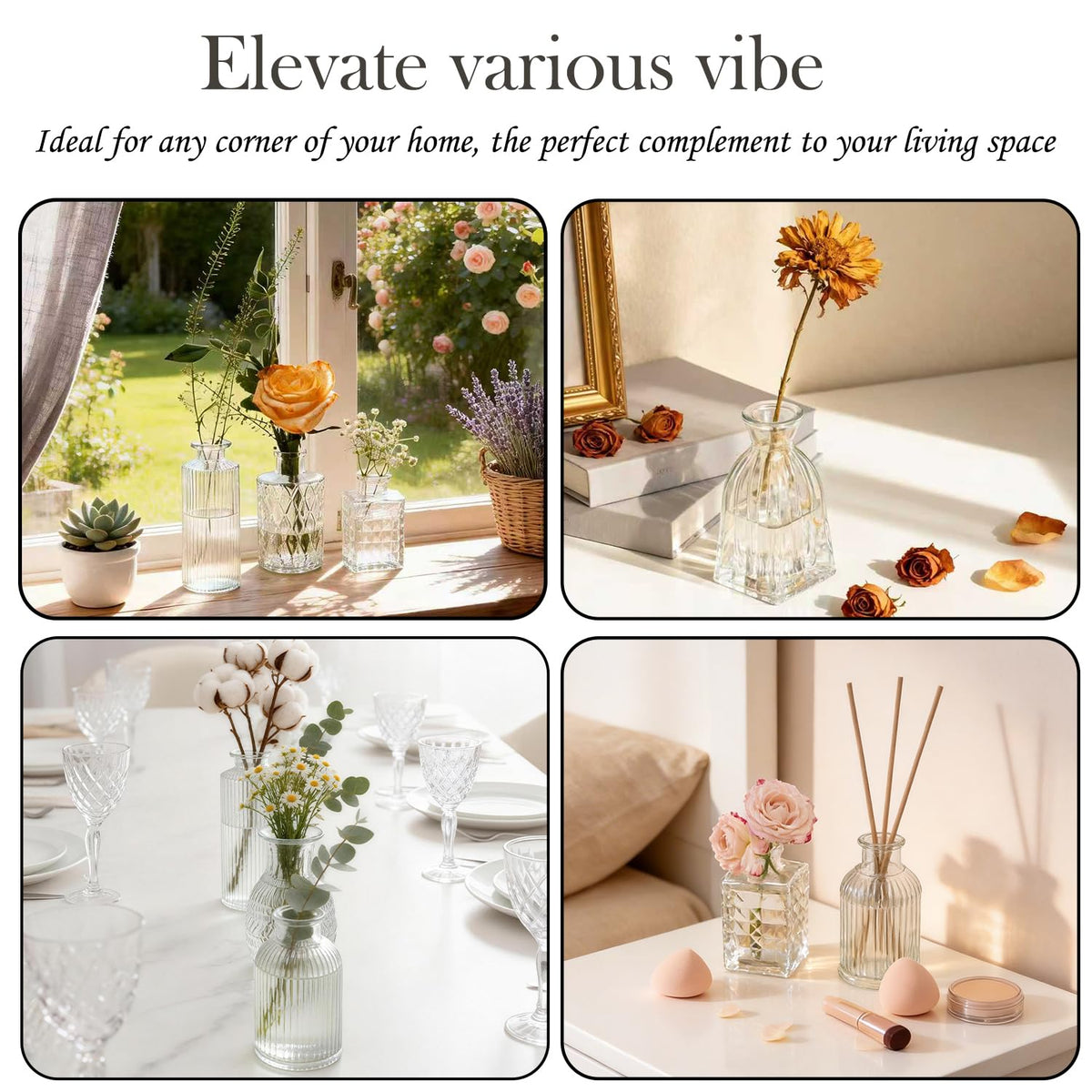 JXINDUJU Clear Glass Bud Vase Variant D offers crystal clarity for light reflection.