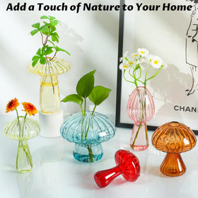 JXWENBYX propagation design mushroom vase closeup, showcasing thick borosilicate glass