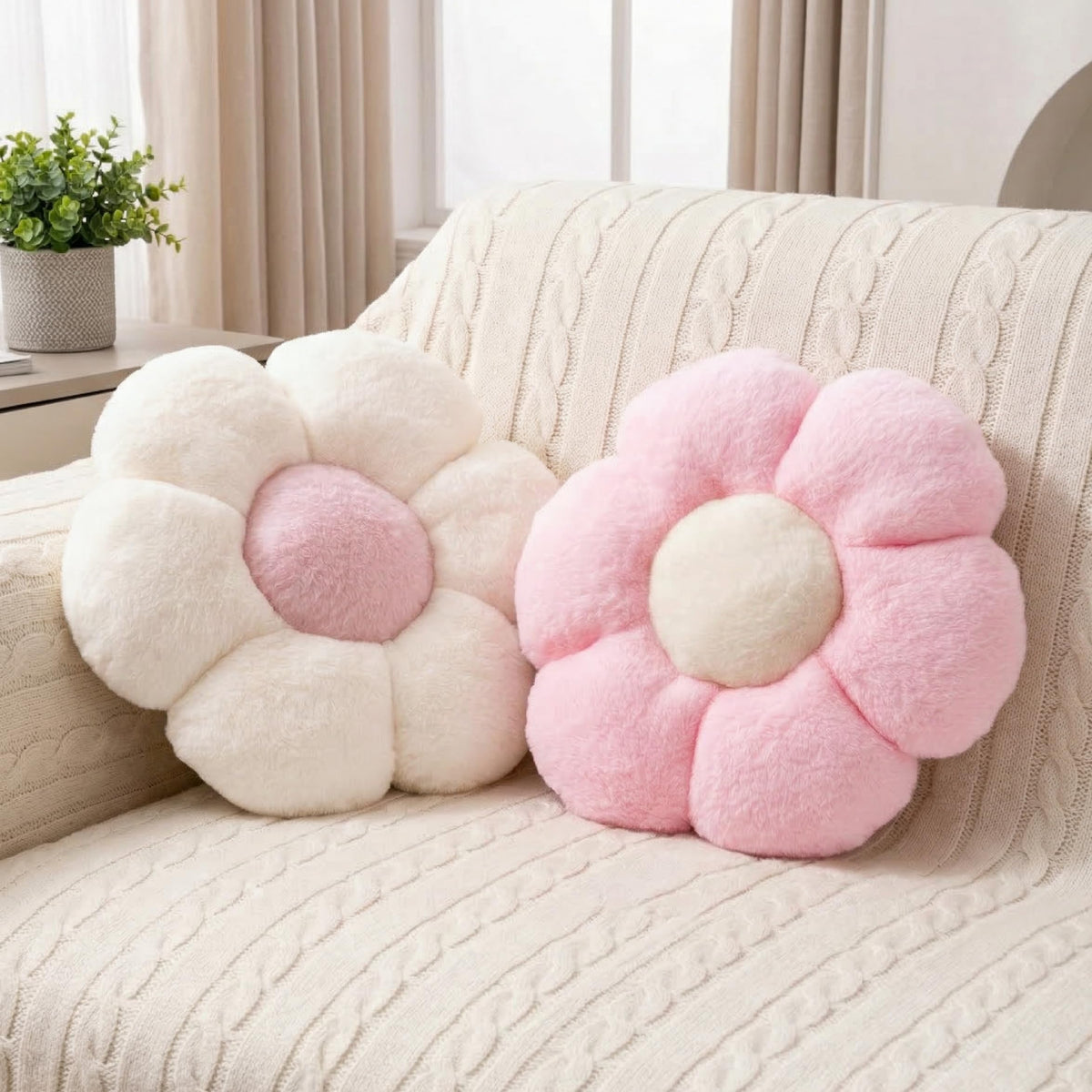 JZNEXD white daisy pillow adds soft plush decor to a bed or sofa
