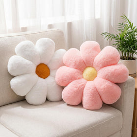 JZNEXD pink and white daisy pillow close-up showing plush texture