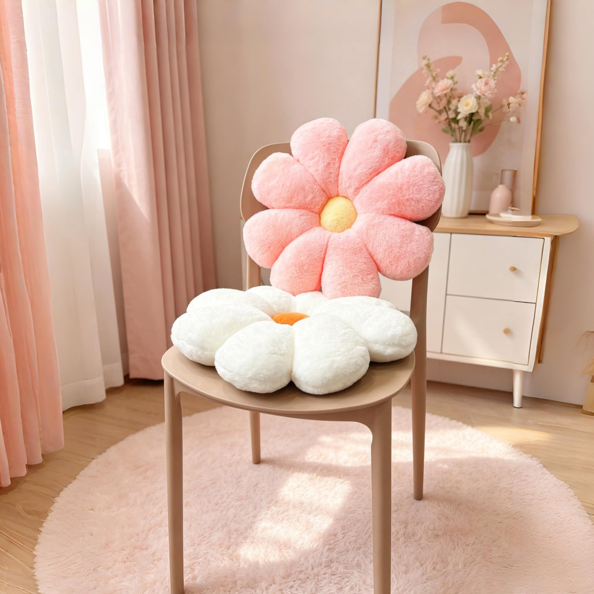 JZNEXD pink and white daisy pillow in dorm room display adds cheerful energy