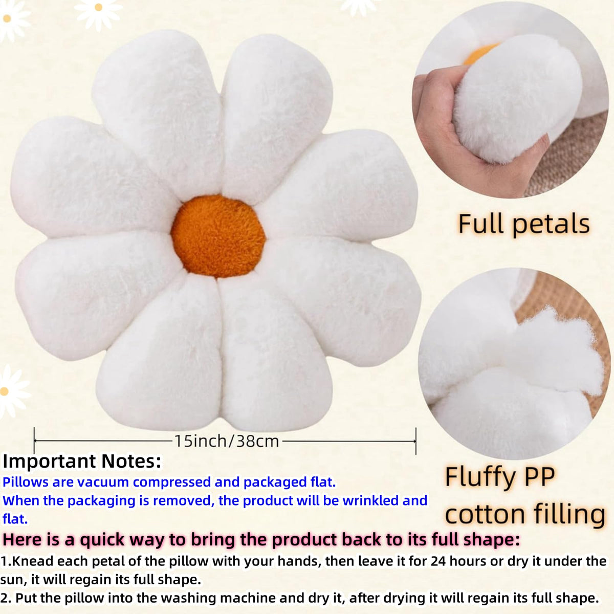 JZNEXD pink and white daisy pillow folded and versatile use