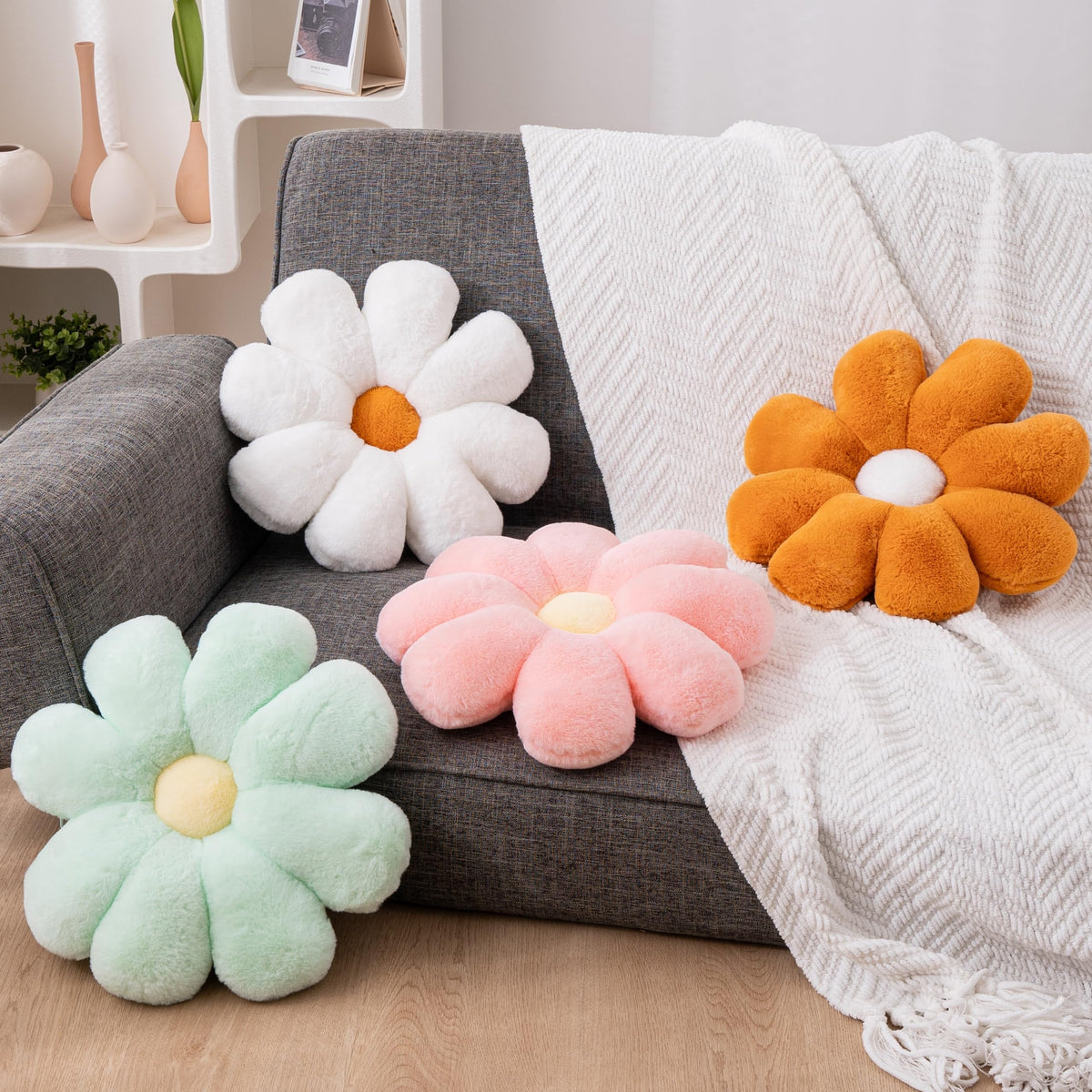JZNEXD pink and white daisy pillow on bed adds cozy decorative flair