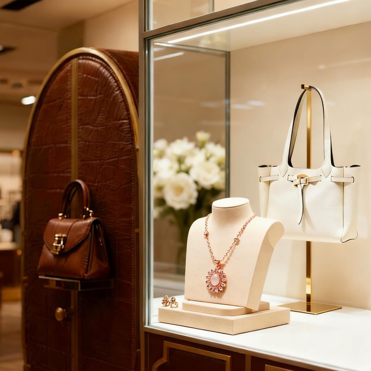 K KAIDIYIN two-pack display stands offer versatile bag presentation options.