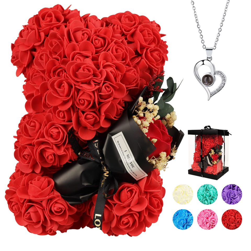 K KYMAKE Rose Bear close-up petals showing handcrafted texture for a premium gift.