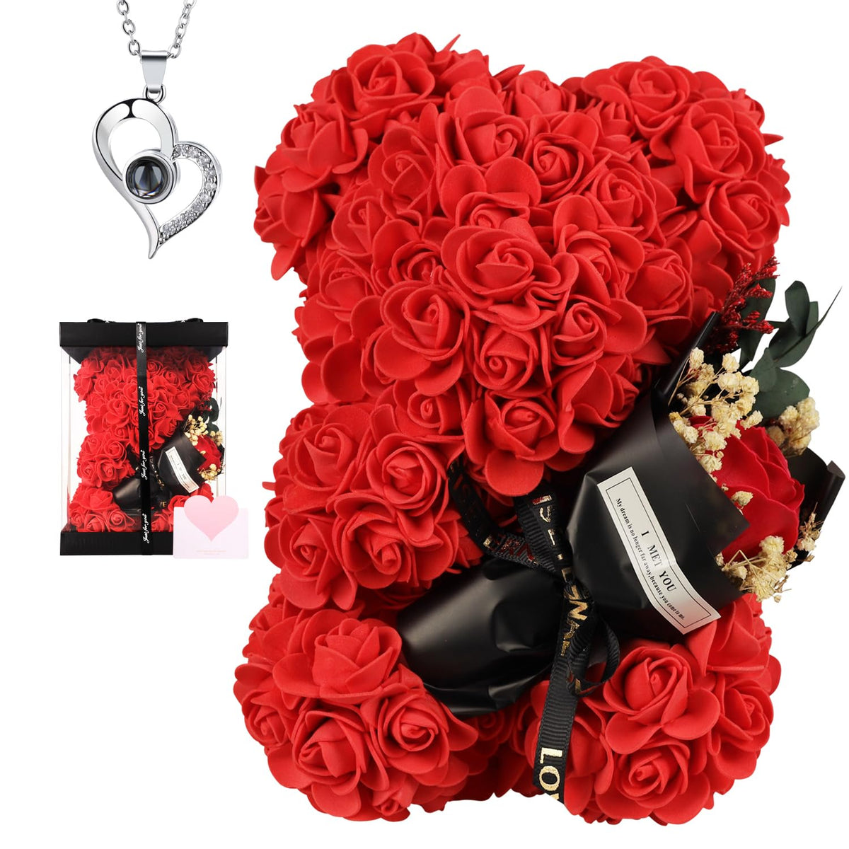 K KYMAKE rose bear with bouquet, a romantic Mother's Day gift