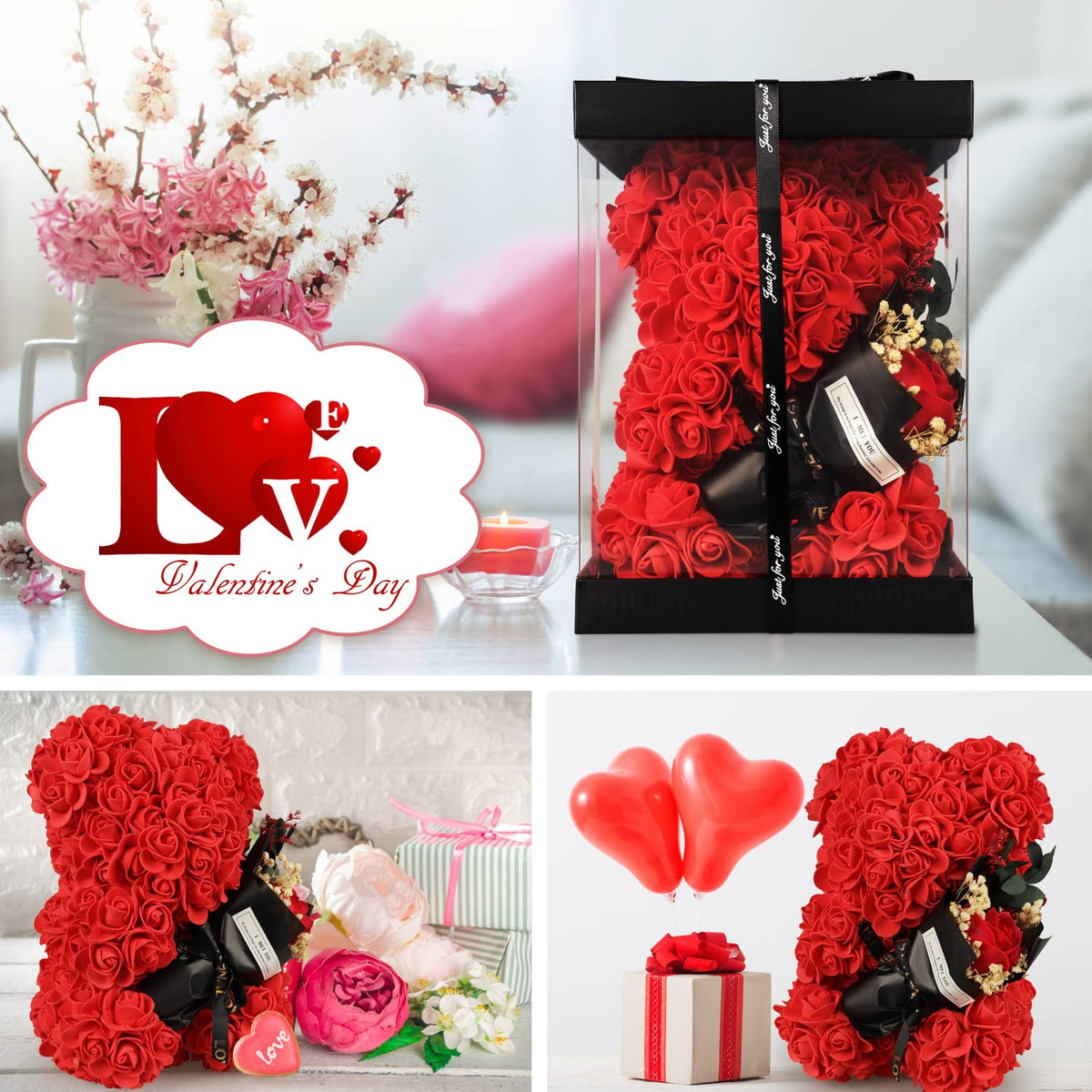 K KYMAKE Rose Bear in gift box close-up, ideal for presenting.
