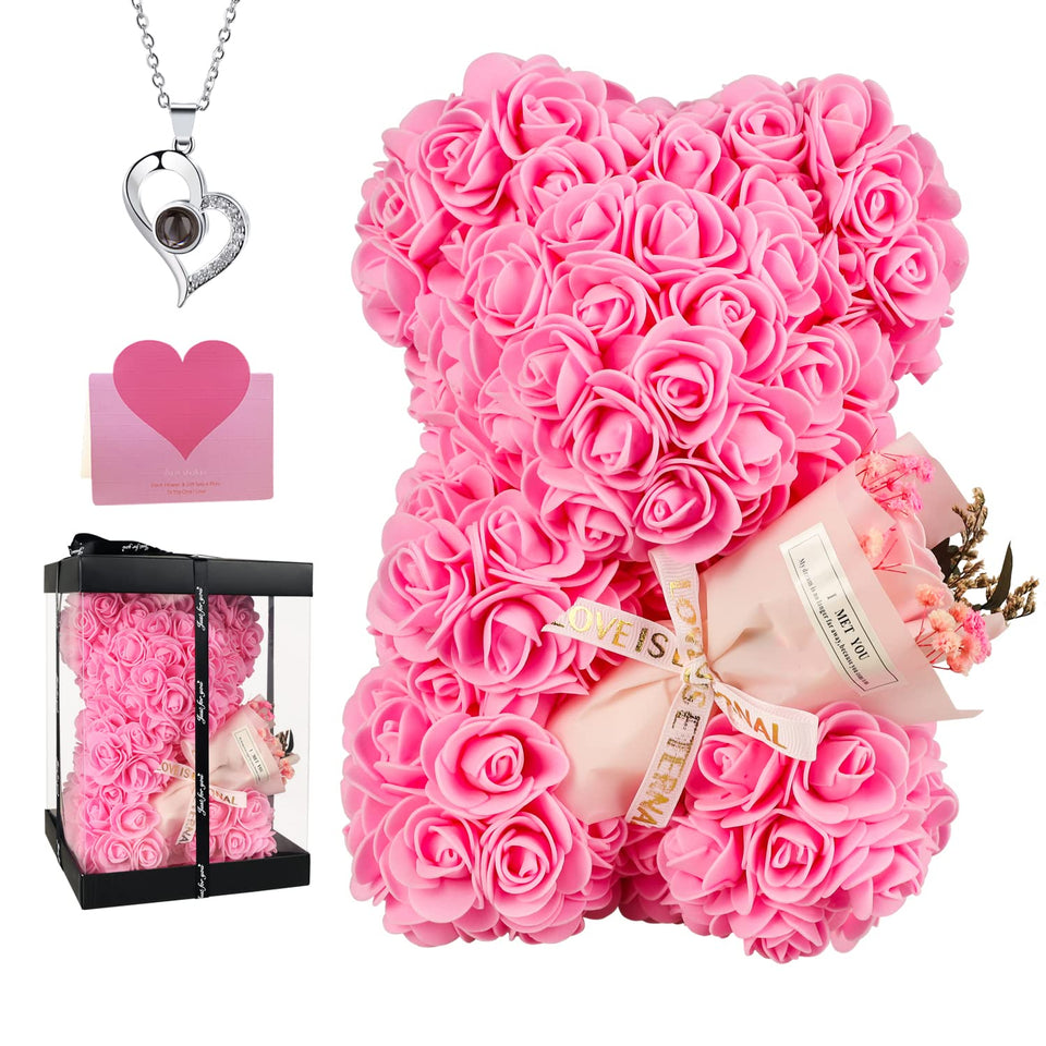 K KYMAKE Rose Bear in a transparent display box for keepsakes