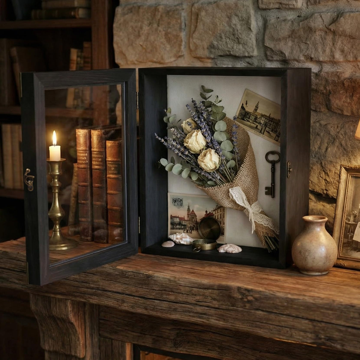 KAASTHAA Shadow Box Frame with vintage metal corner accents for charm
