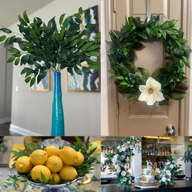 KACOMACO Italian Ruscus stems arranged with silk flowers for wedding décor.