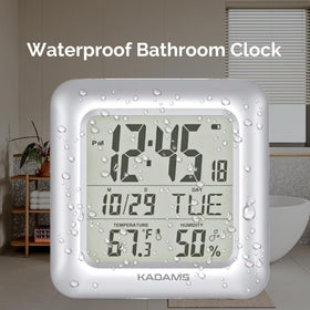 KADAMS suction cup mount keeps the clock securely in bathroom or shower.