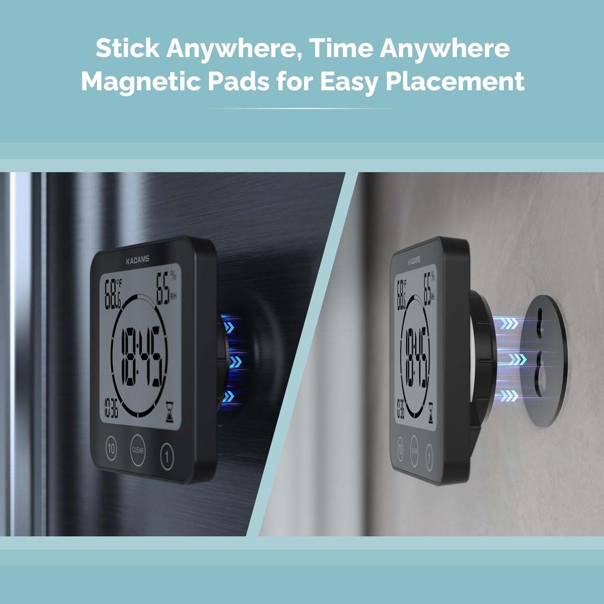 KADAMS magnetic kitchen clock keeps timers handy during cooking