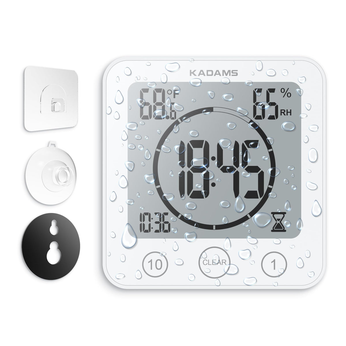 KADAMS Shower Clock compact white design blending with bathroom decor