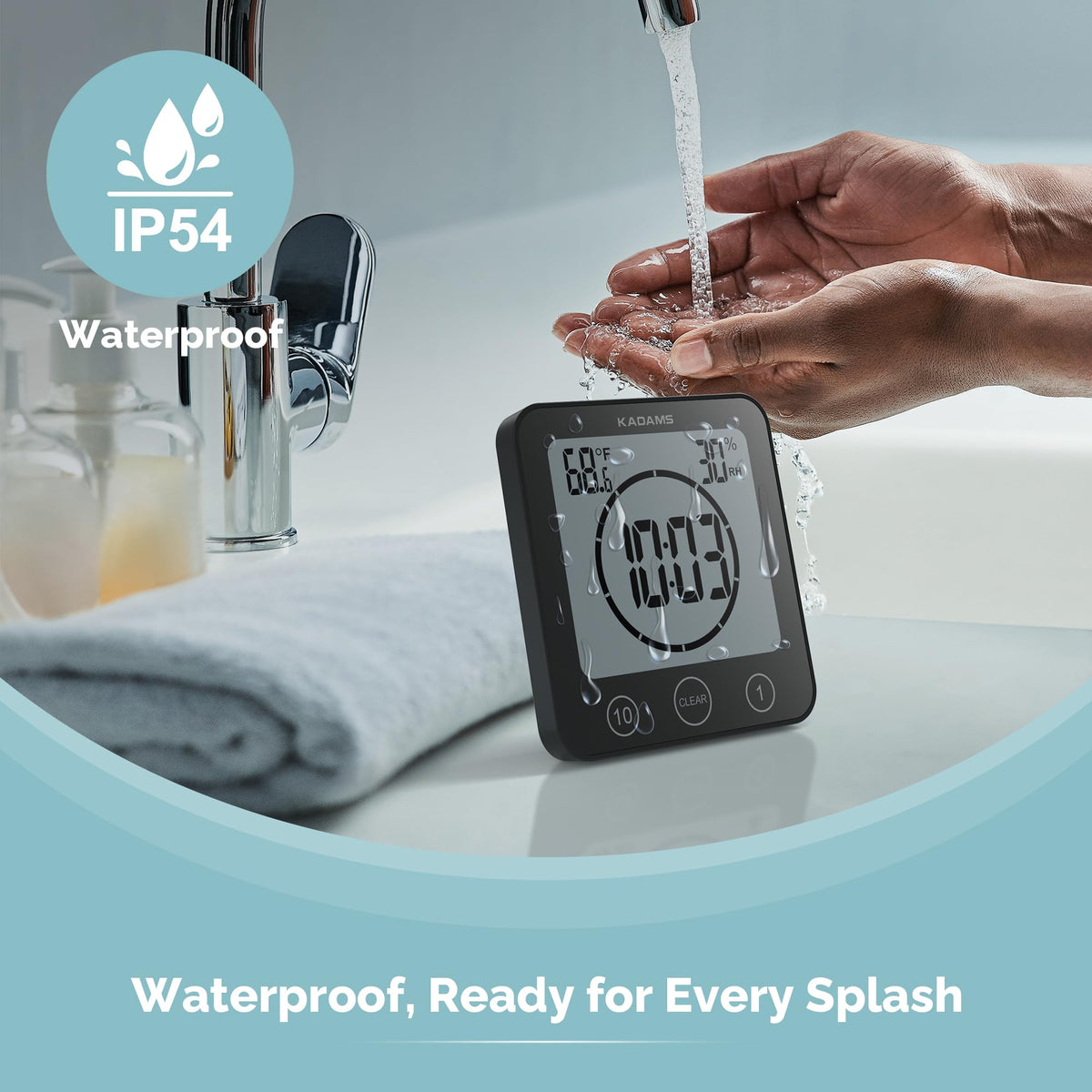 KADAMS shower clock IP54 waterproof for steam and spray resistance