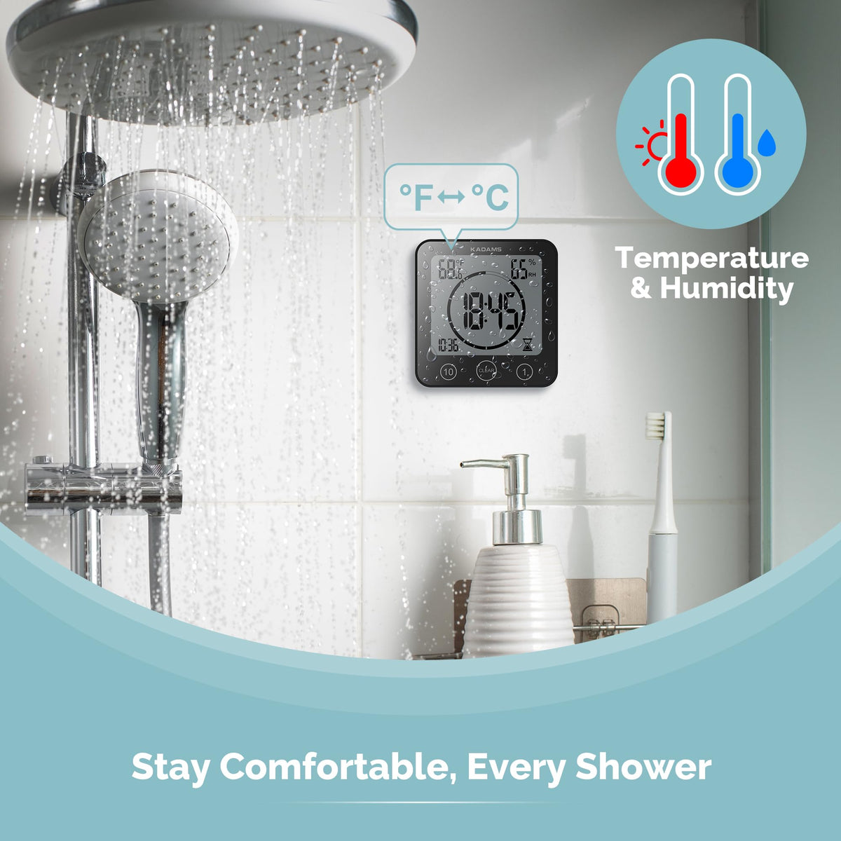 KADAMS shower clock with suction cup mount for versatile placement