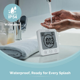 KADAMS Shower Clock shows temperature and humidity readings for room monitoring